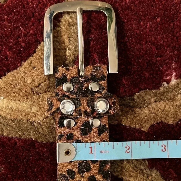 Women’s Animal Print Vegan Leather Belt Silver Buckle Rhinestone Stones Studs - Picture 14 of 16
